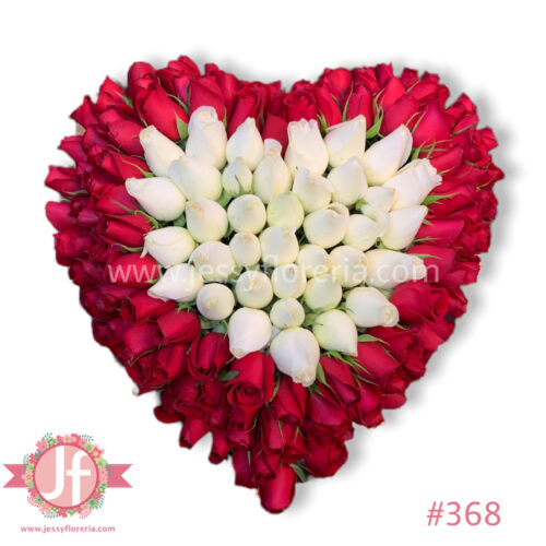 Caja corazón 200 rosas rojo y blanco