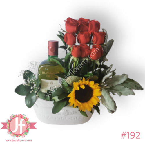 Jardinera rosas girasol y Buchanan's