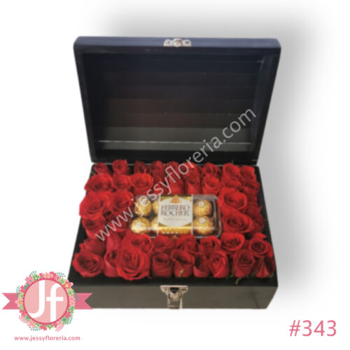 Cofre de rosas y chocolates