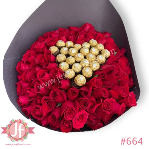 Ramo de 100 rosas y 25 ferreros