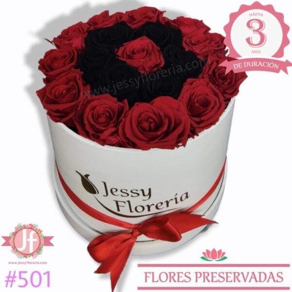 501 Caja 18 rosas eternas rojas y negras