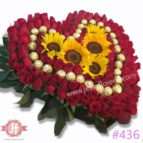 Caja corazón de rosas, Ferreros y girasoles - Image 2