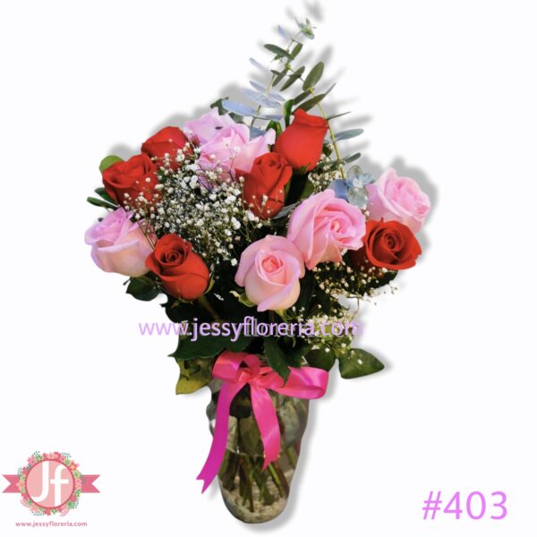 #403 Florero 18 Rosas y follajes