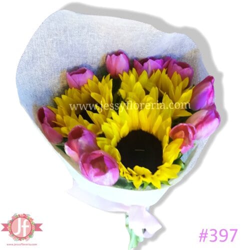 Bouquet 10 tulipanes 3 Girasoles - Pedir con un día de anticipación - Image 2
