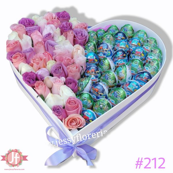 212-Corazón 50 rosas rositas 30 Kínder Sorpresa 