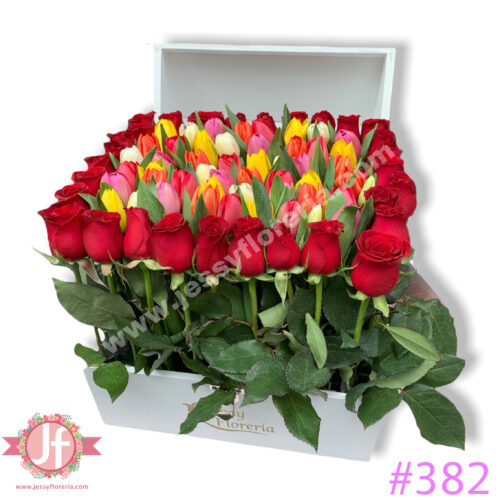 Cofre 60 tulipanes y rosas - Pedir con un día de anticipación