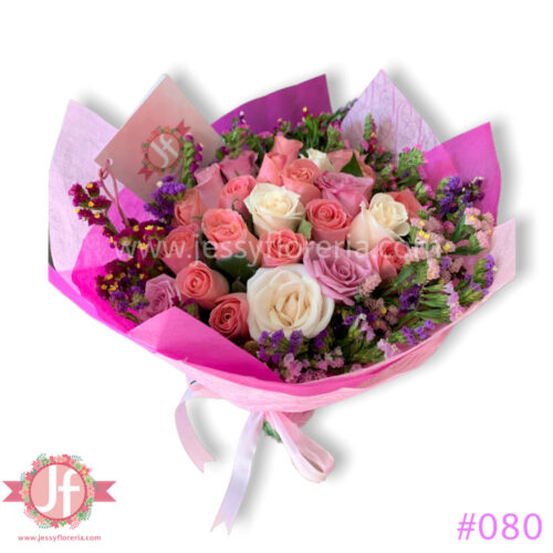 Ramo de 24 rosas rositas y leticia