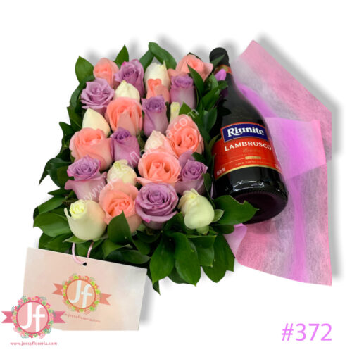 Caja 24 rosas tono rosas y Lambrusco