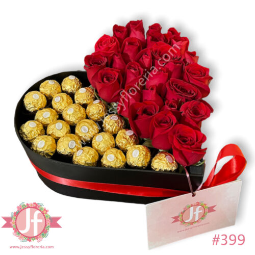 Corazón negro 25 rosas 20 Ferrero