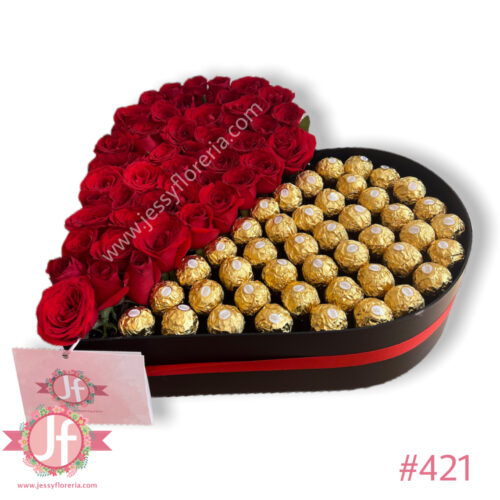 Corazón 50 rosas y 45 Ferreros