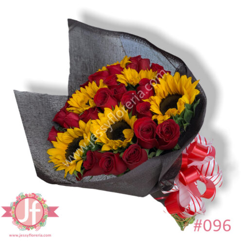 Bouquet 6 girasoles y 24 rosas