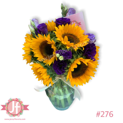 Florero de girasoles y lisianthus