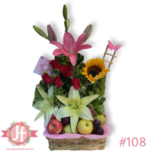 Canasta de frutas y flores - Solicitar con un día de anticipación