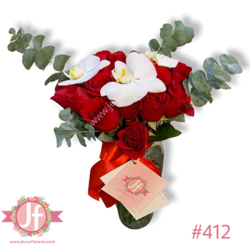 Florero 24 rosas y 3 orquídeas