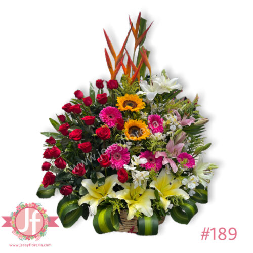 Canasta surtida con 24 rosas