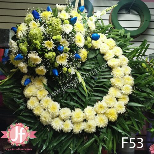 Corona fúnebre rosas azules