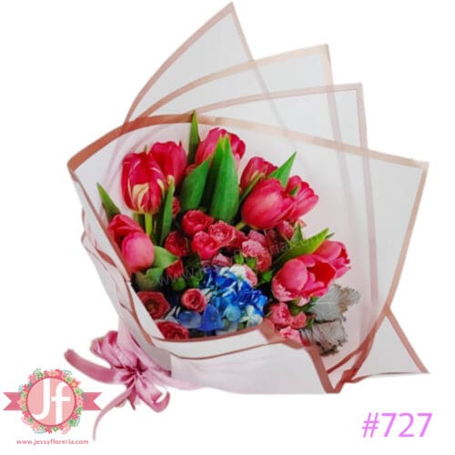 727 Bouquet 10 tulipanes, hortensia y baby rose