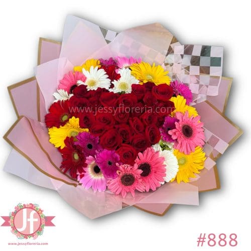 888 Ramo corazón 25 rosas y 25 gerberas