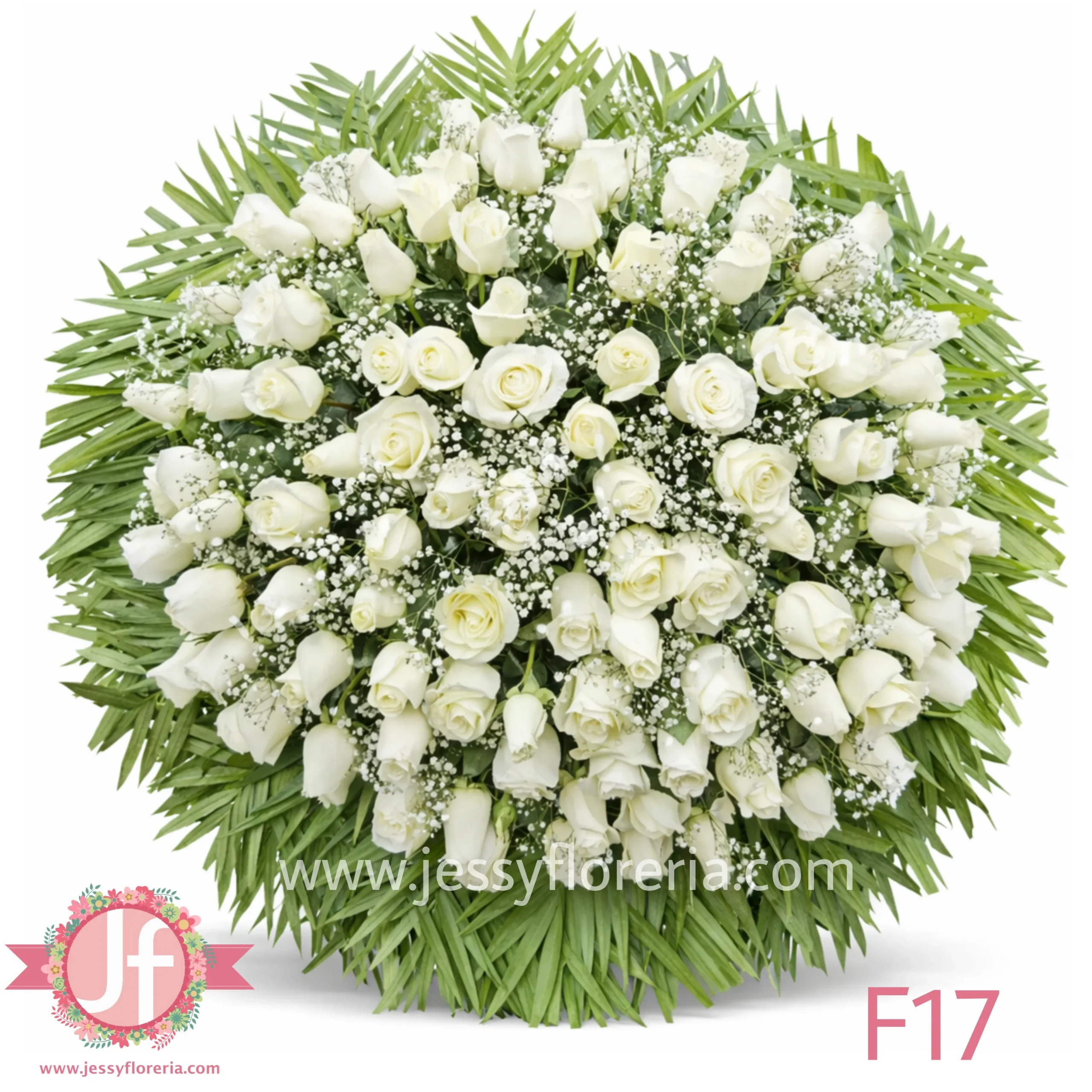 Corona de 100 rosas blancas frescas para envío de coronas funerarias a domicilio en Guadalajara, Zapopan y zona metropolitana.