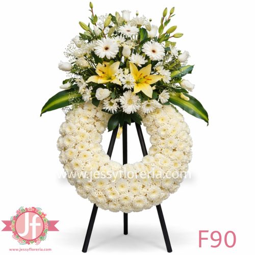 Corona blanca con copete para envío e instalación en funerales y homenajes en Guadalajara, Zapopan y zona metropolitana.