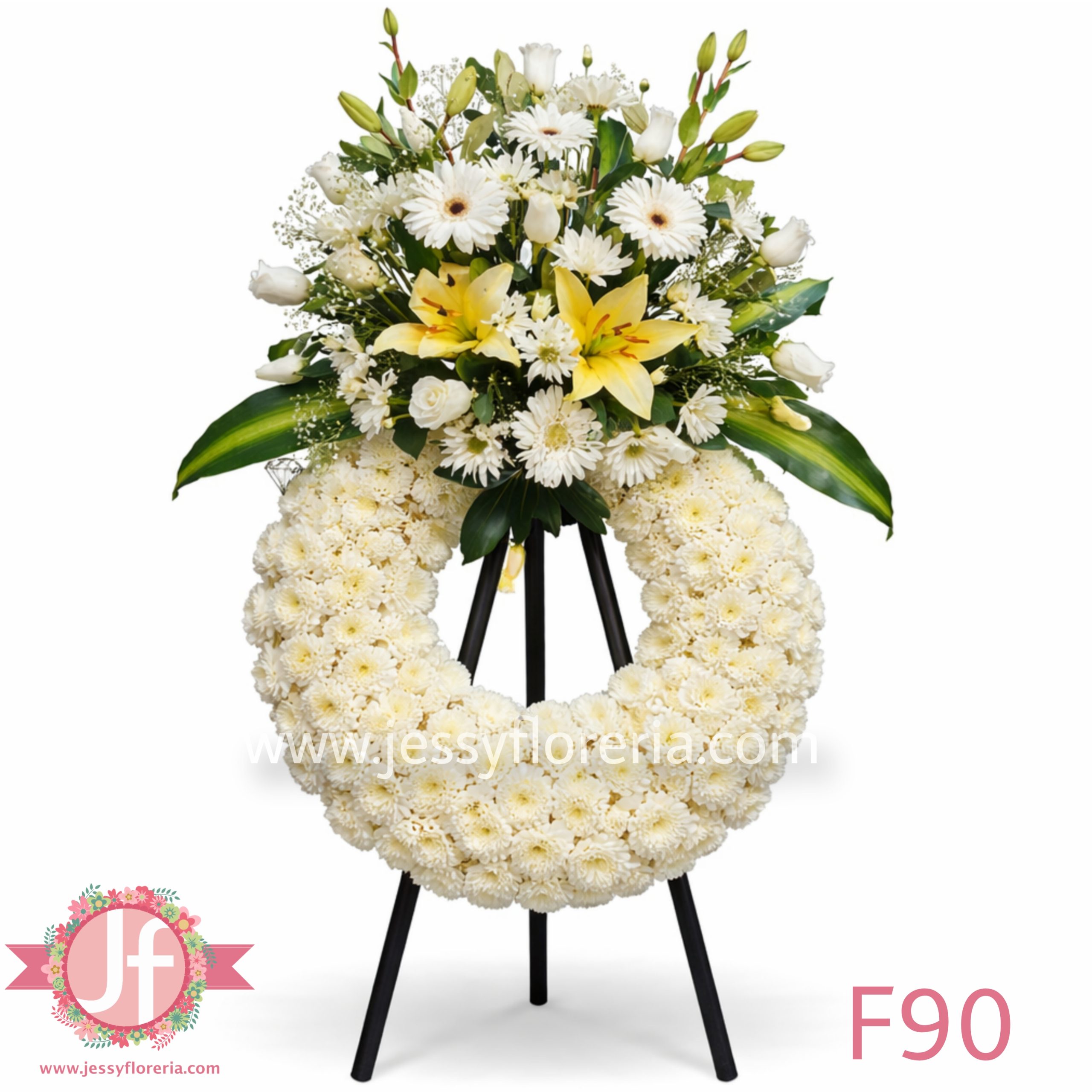 Corona blanca con copete para envío e instalación en funerales y homenajes en Guadalajara, Zapopan y zona metropolitana.