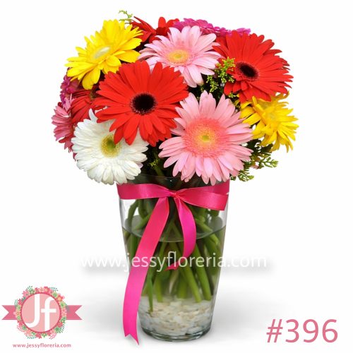 Florero con 18 gerberas frescas para envío de flores a domicilio en Guadalajara, Zapopan y zona metropolitana.