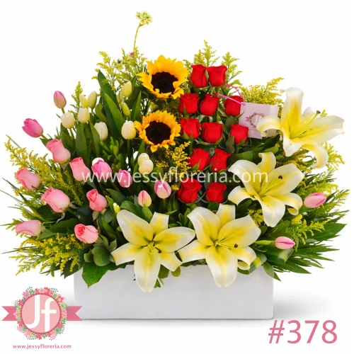 Arreglo floral con 20 tulipanes y 24 rosas frescas para envío a domicilio en Guadalajara, Zapopan, Tlaquepaque y Tonalá.