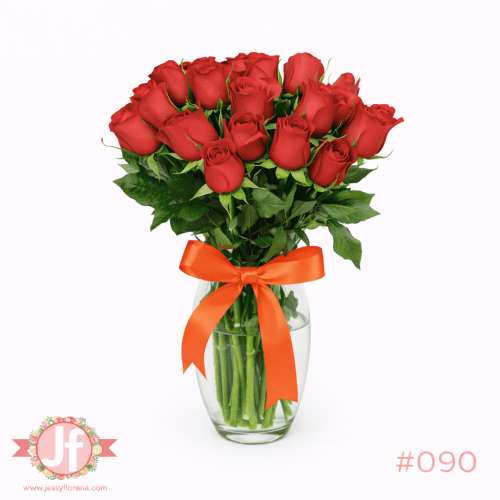 Florero con 24 rosas rojas frescas para envío de flores a domicilio en Guadalajara, Zapopan y zona metropolitana.