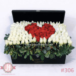 Cofre con corazón de 130 rosas frescas para envío de flores a domicilio en Guadalajara, Zapopan y zona metropolitana.