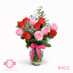 Florero con 18 rosas frescas y follajes para envío de flores a domicilio en Guadalajara, Zapopan, Tlaquepaque y Tonalá.