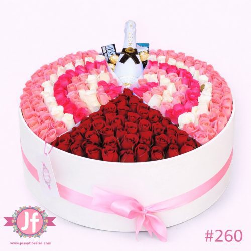 Caja con 200 rosas frescas, Moët & Chandon y chocolates para envío de flores y regalos a domicilio en Guadalajara, Zapopan, Tlaquepaque y Tonalá.