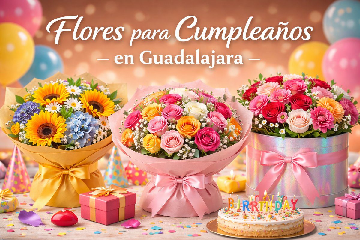 Flores para cumpleaños en Guadalajara con entrega a domicilio el mismo día. Arreglos florales frescos, coloridos y elegantes. Compra fácil y rápida.