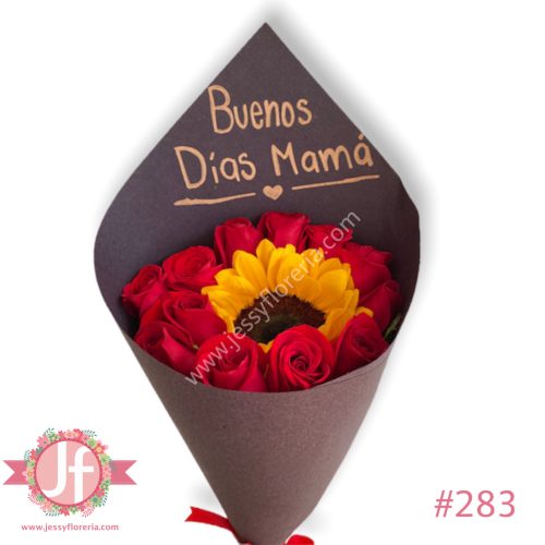 Ramo de girasol y 12 rosas