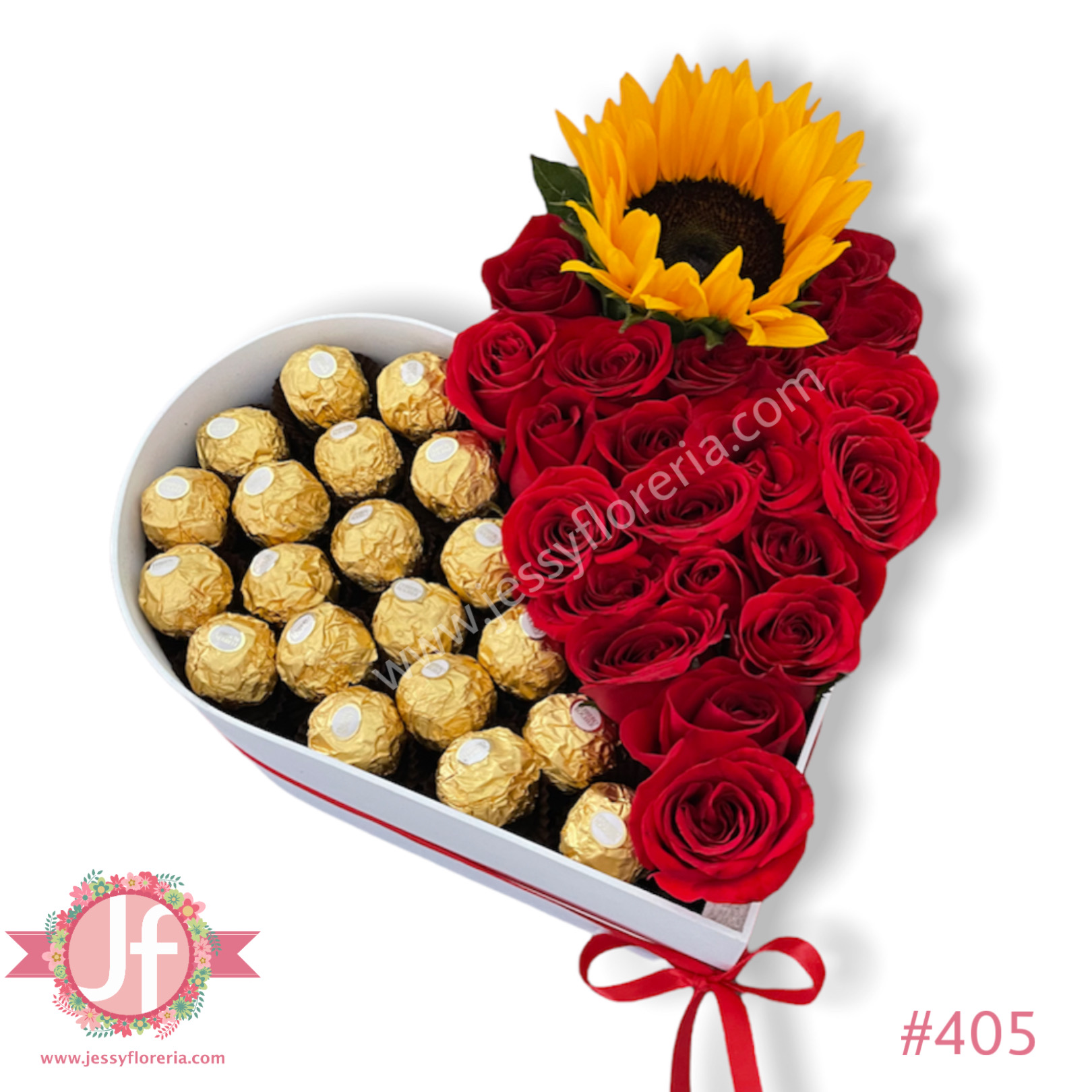 Corazón Blanco Ferreros, 20 Rosas & Girasol - Image 2