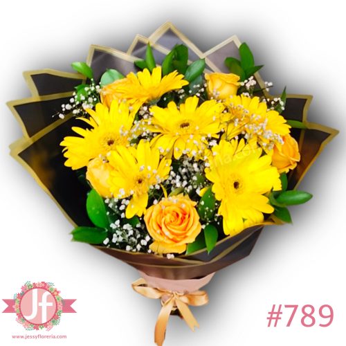 Bouquet 6 gerberas y 5 rosas amarillas