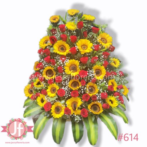 Canasta 25 girasoles y 50 rosas rojas