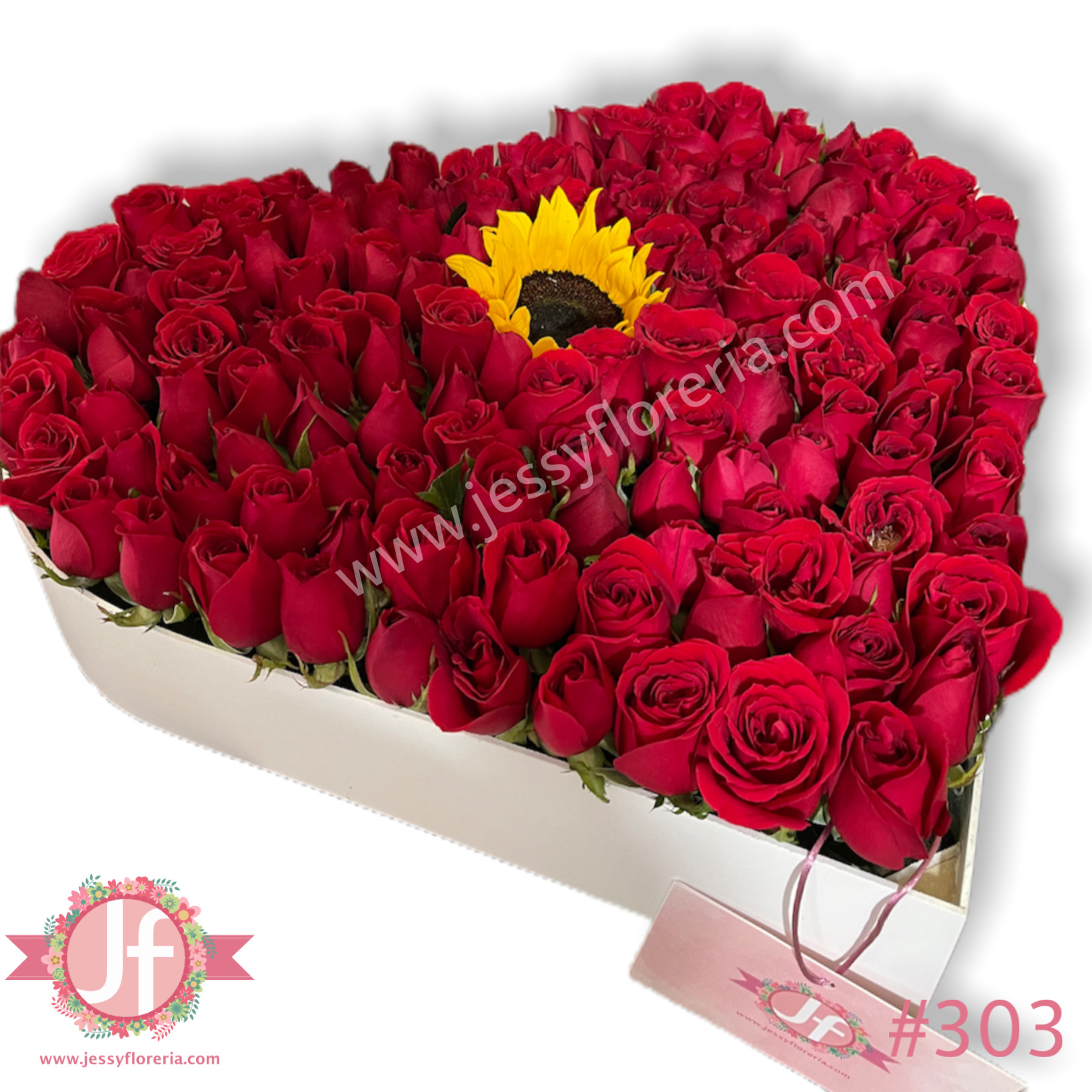 Caja corazón de 130 rosas y girasol - Image 2
