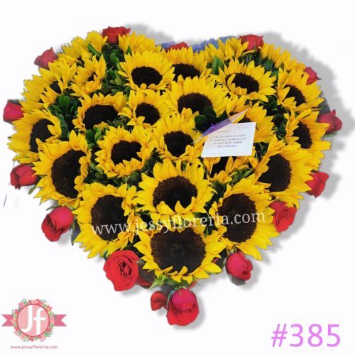 Corazón de girasoles y rosas