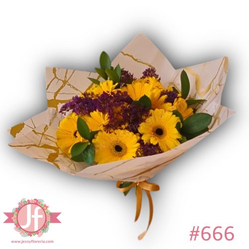 Ramo 12 gerberas amarillas y follajes