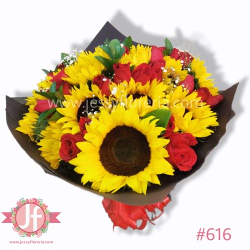Ramo de 20 girasoles y 50 rosas
