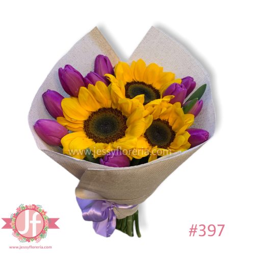 Bouquet 10 tulipanes 3 Girasoles - Pedir con un día de anticipación