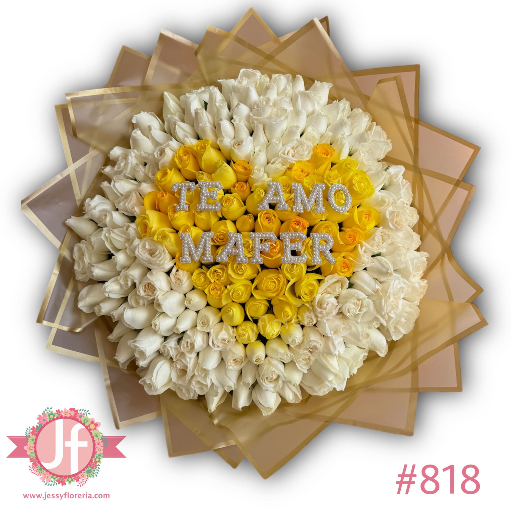 Maxiramo 250 rosas corazón amarillo "Te Amo Mafer"