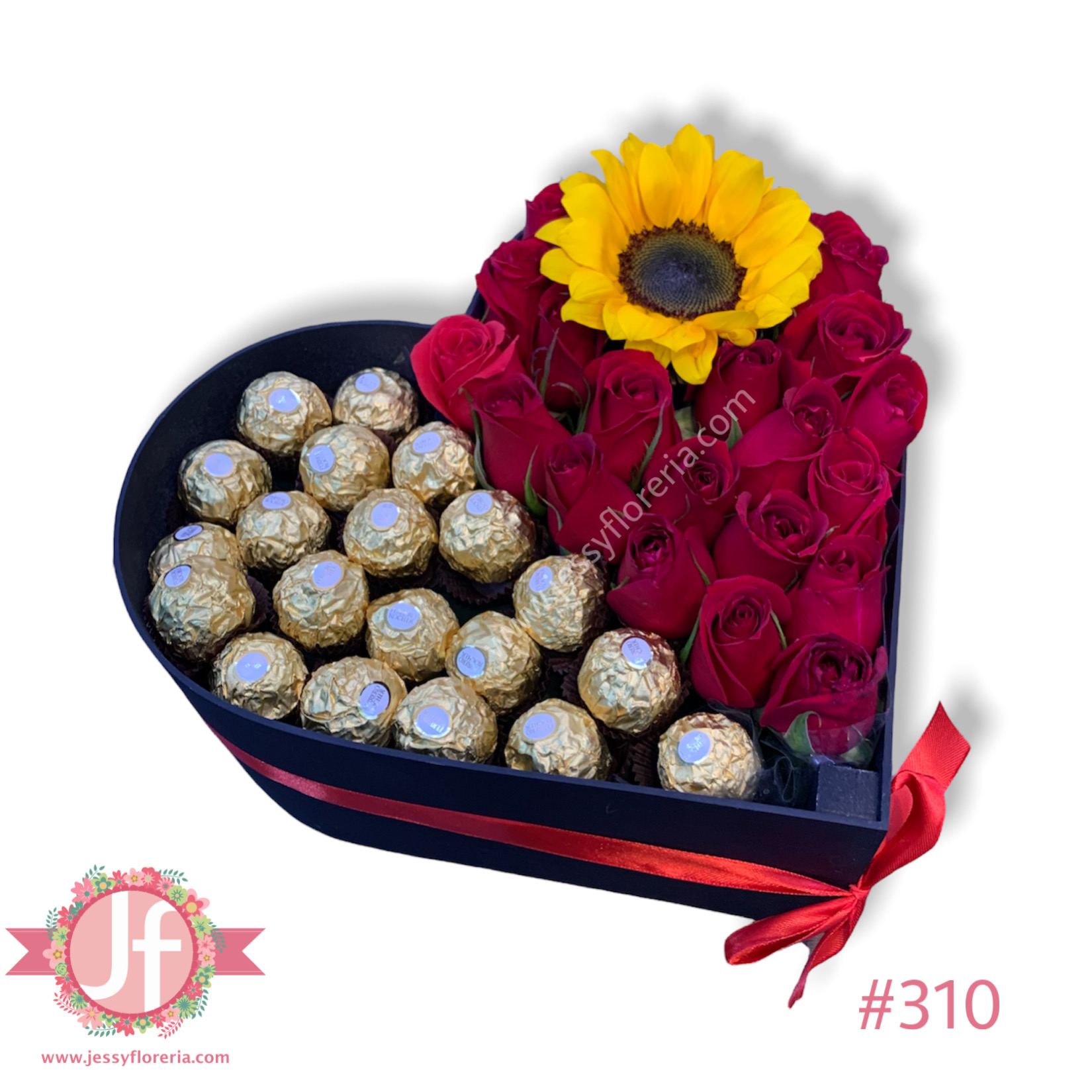 Corazón 20 rosas, girasol y 20 ferrero - Image 2