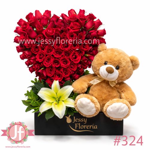 Corazón de rosas frescas con peluche para envío de flores y regalos a domicilio en Guadalajara, Zapopan y zona metropolitana.