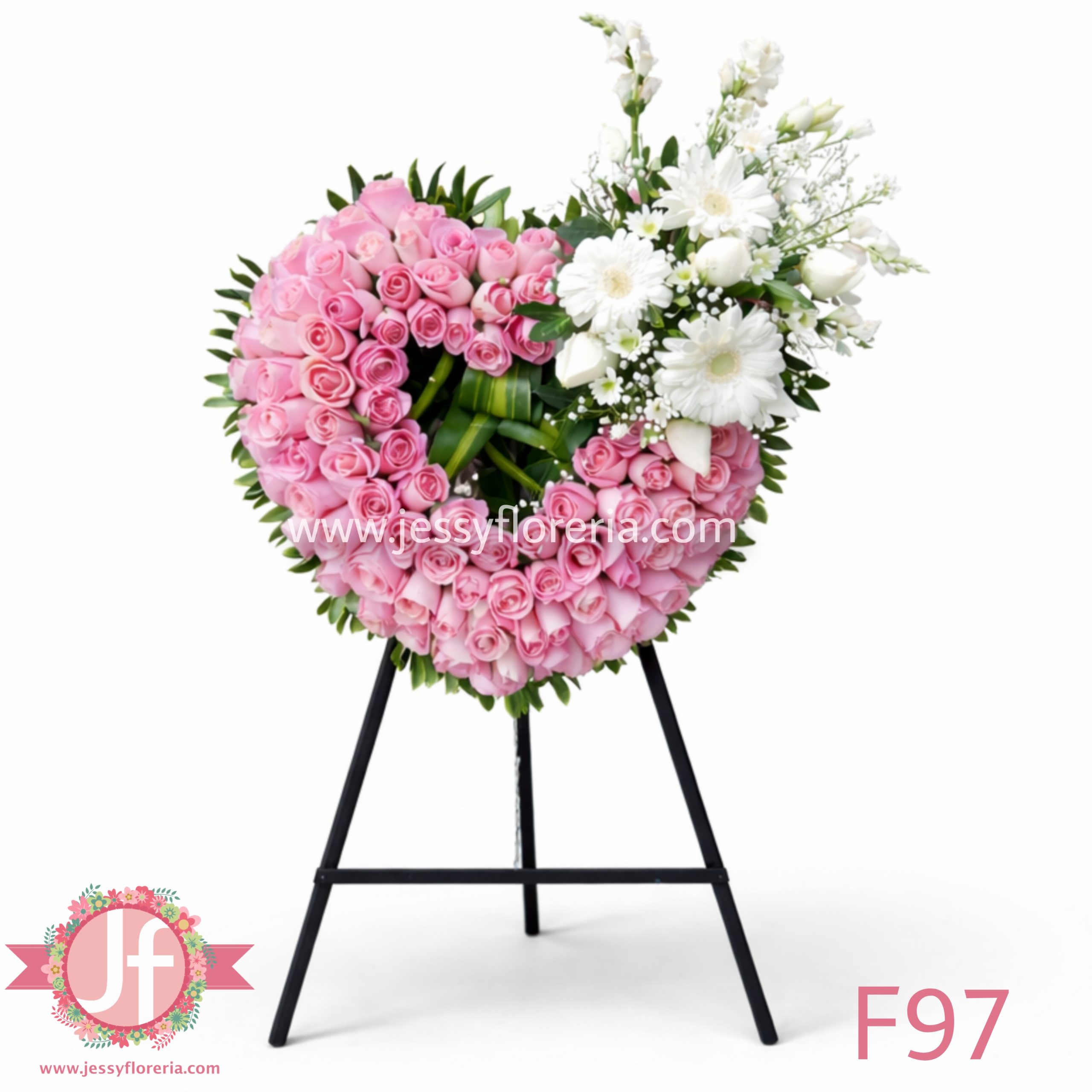 corazon rosado chico flores surtidas arreglo funerario en Guadalajara