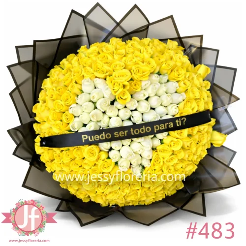 Ramo 250 rosas amarillas con corazón blanco