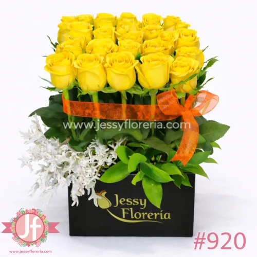 Caja negra con 25 rosas amarillas