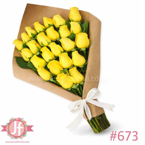 Ramo de 24 rosas amarillas frescas en diseño escalera para envío de flores a domicilio en Guadalajara, Zapopan y zona metropolitana.