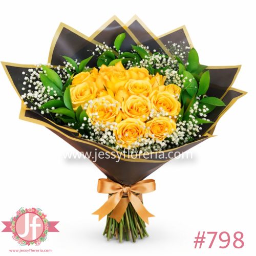 Ramo 24 rosas amarillas y follajes