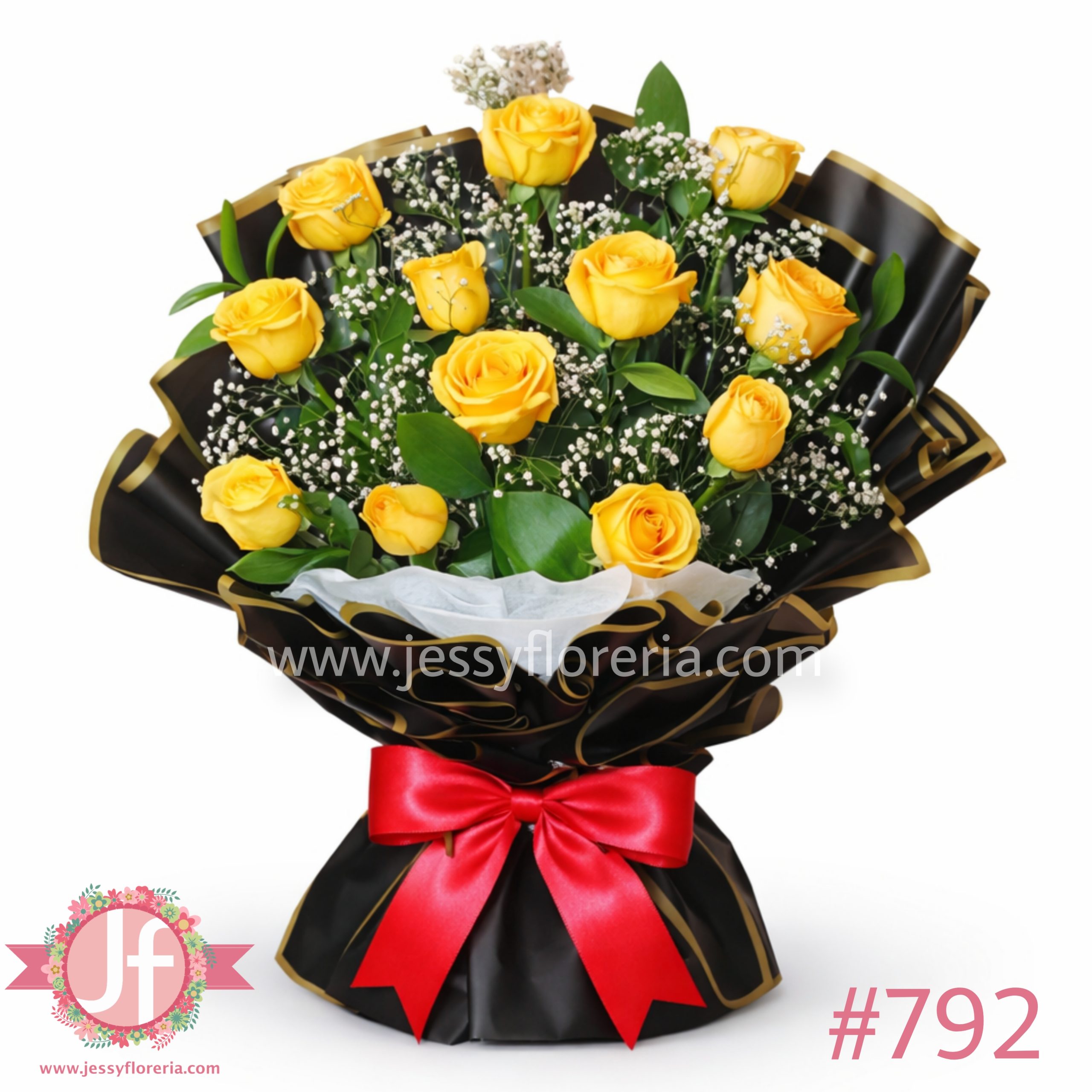 12 Rosas amarillas y follaje empapelado